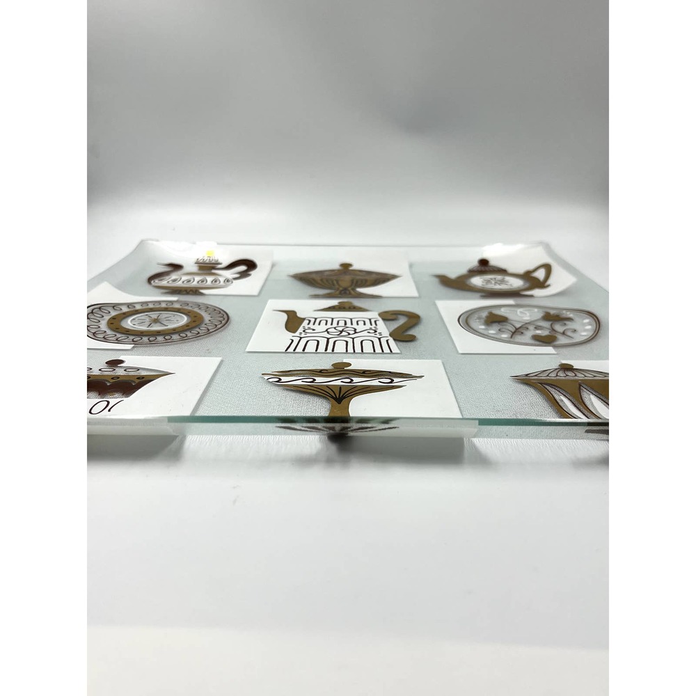 Mid Century Modern Briard Gold Glass Tray Serving Dish vintage - Picture 2 of 6
